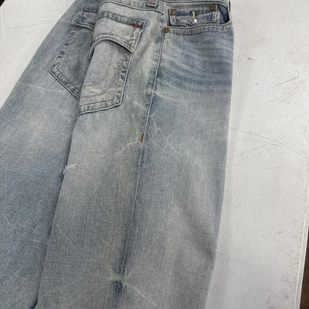 True Religion Slim Drop Mens Jeans Gray Wash Relaxed Denim Size 36